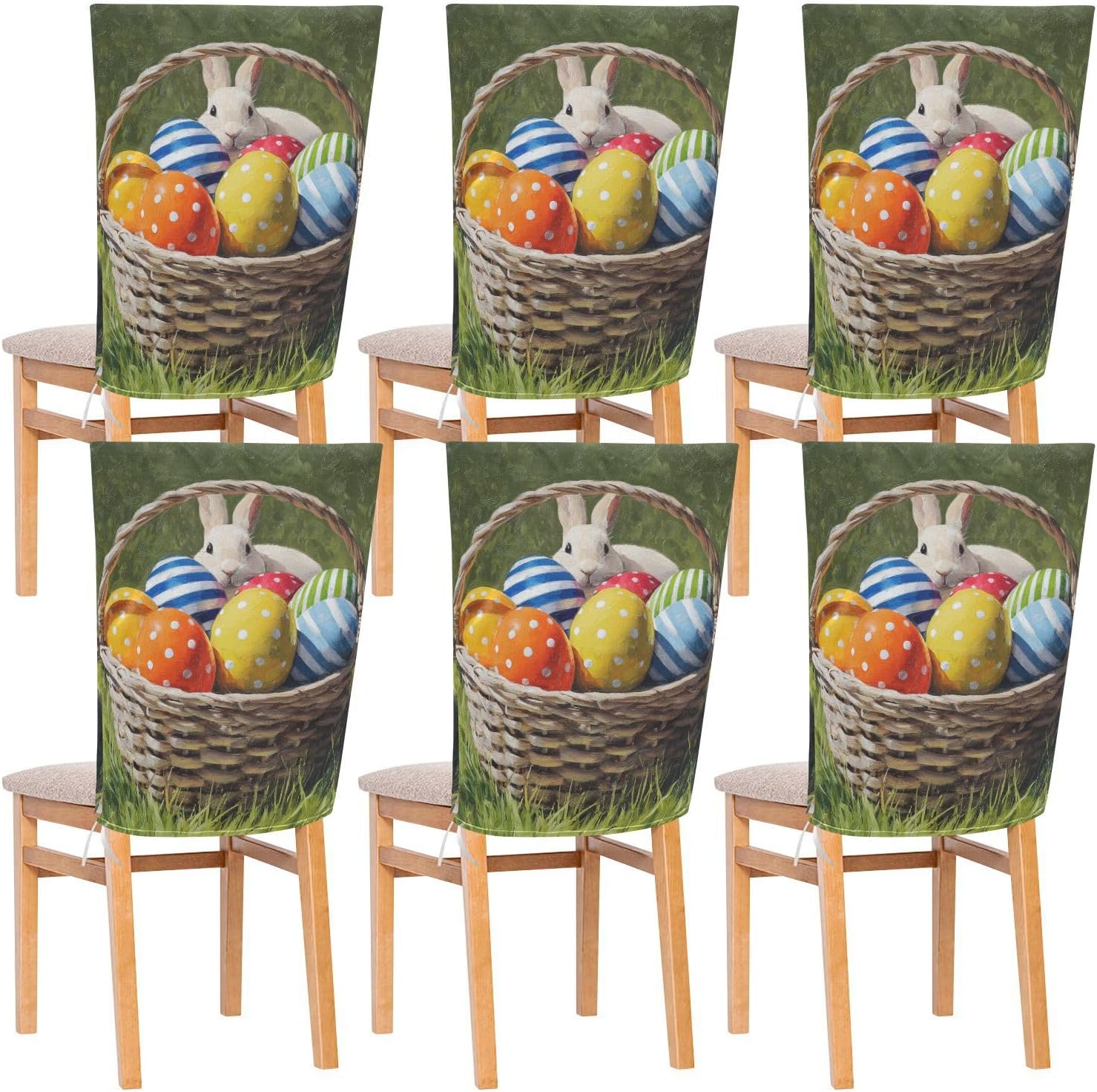 ALAZA Vintage Easter Eggs Rabbits Chair Back Cover Set of 6, Washable Reusable Removable Chair Slipcovers Decorative Chair Cover for Home Kitchen Wedding Party