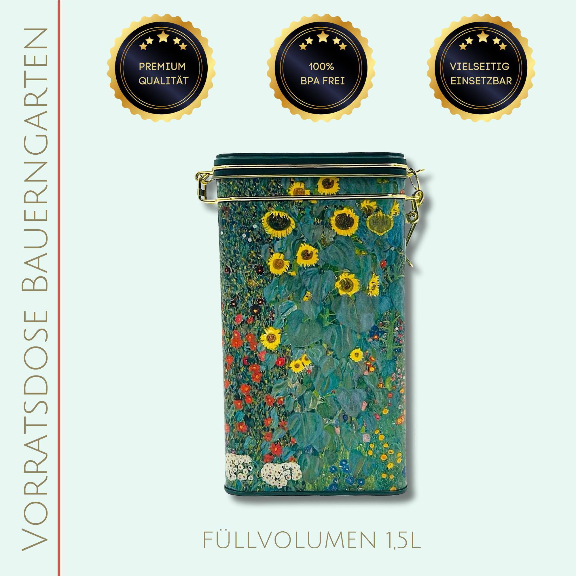 Lata De Café/té Fridolin Con Diseño Gustav Klimt - 11x18x7.4 Cm, 1.5L, Lacada, Relieve, Cierre Hermético