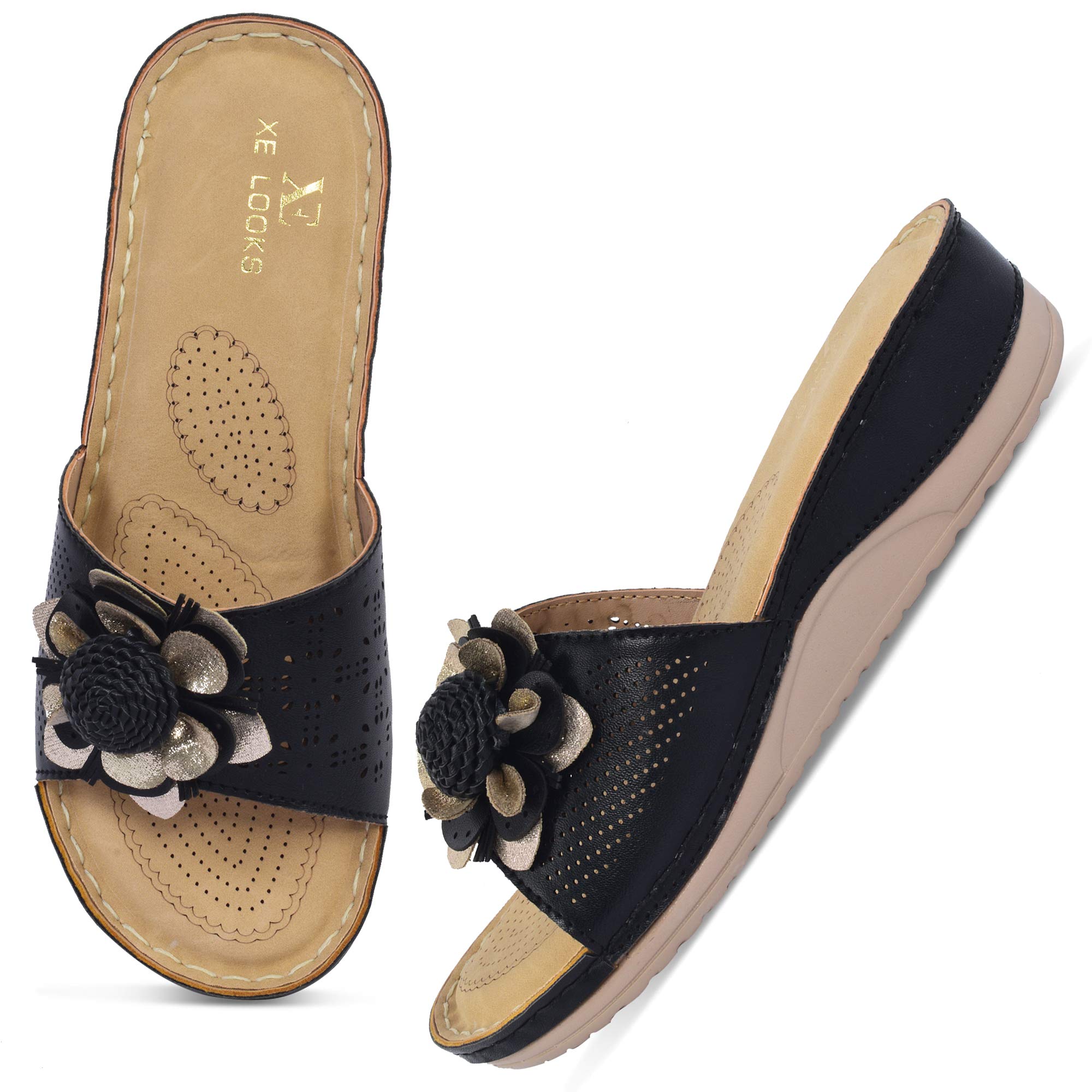 XE Looks Doctor Sole Comfortable Black Flower Slippers Flip Flop For Women (B08XW8QCG4) Amazon Price History, Amazon Price Tracker