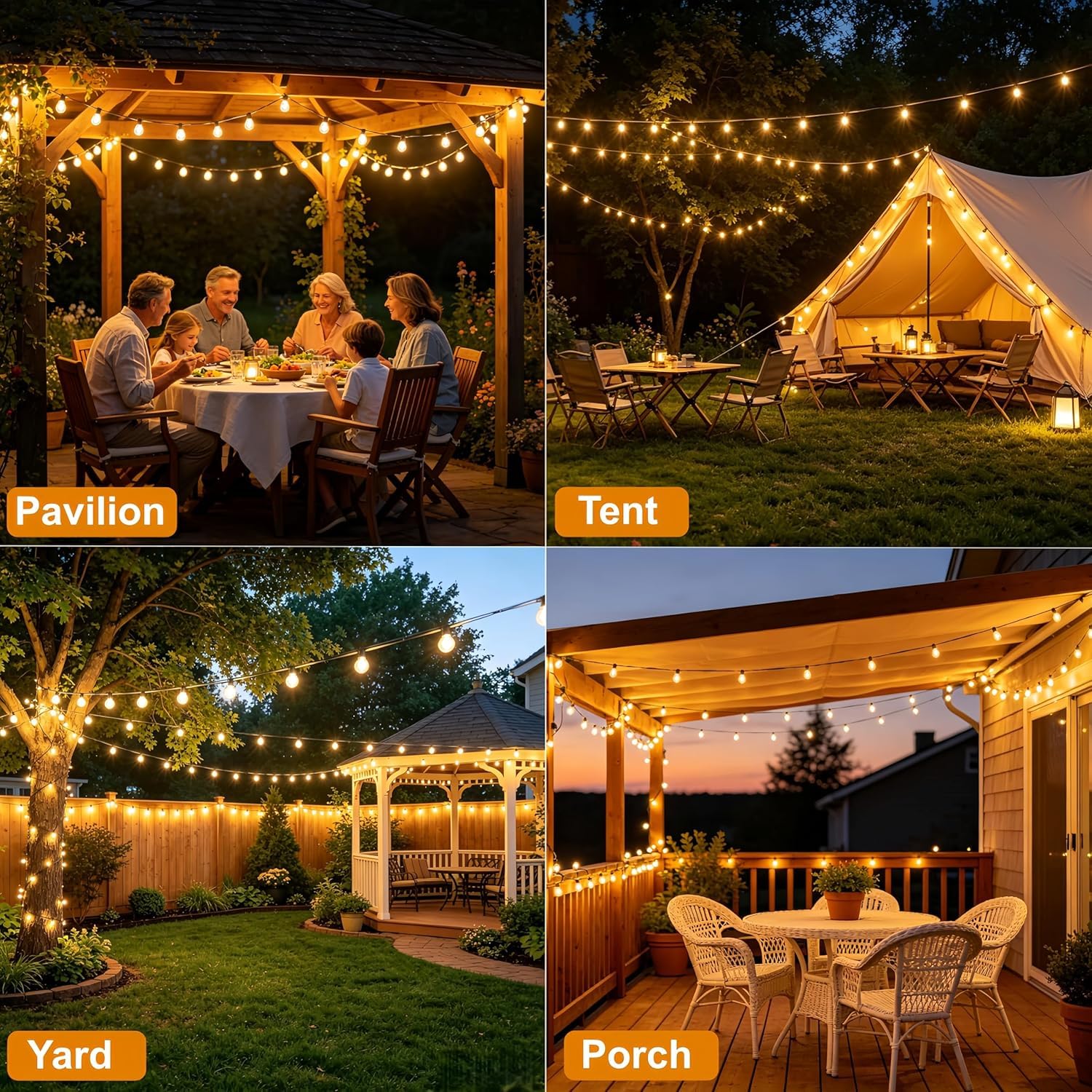 LED Lichterkette Außen 36M, Wasserdicht und Bruchsicher | Anschlussfähig Lichterkette Outdoor Strom mit 60+2 Glühbirnen Plastik, 2700K Warmweiß für Garten, Terrasse, Balkon