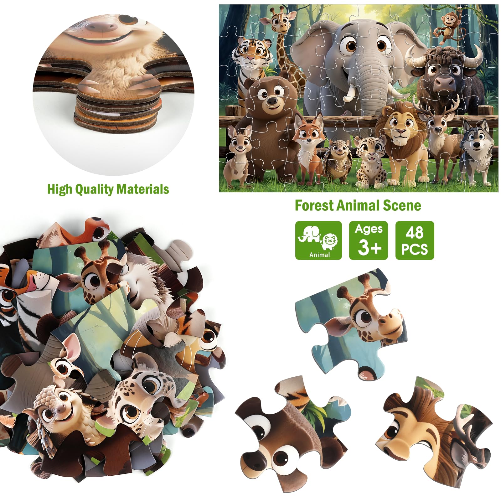 Große Bodenpuzzle für Kinder, 48-teiliges Waldtier-Puzzle, Lernspielzeug für Kleinkinder im Alter von 3 bis 5 Jahren, Lebensvorschulpuzzle