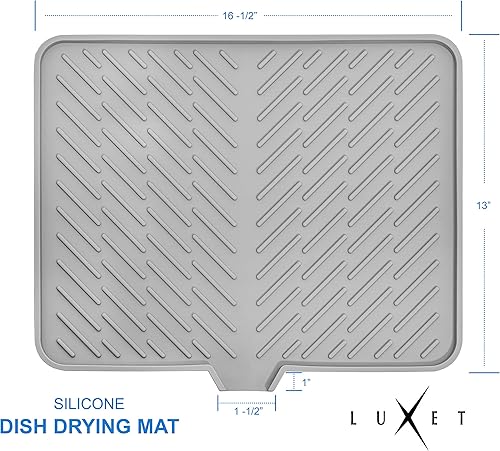 Miniatura 8 de Luxet Alfombrilla de silicona para secar platos con borde de drenaje integrado, almohadilla de secado higiénica, bandeja resistente y compacta fácil
