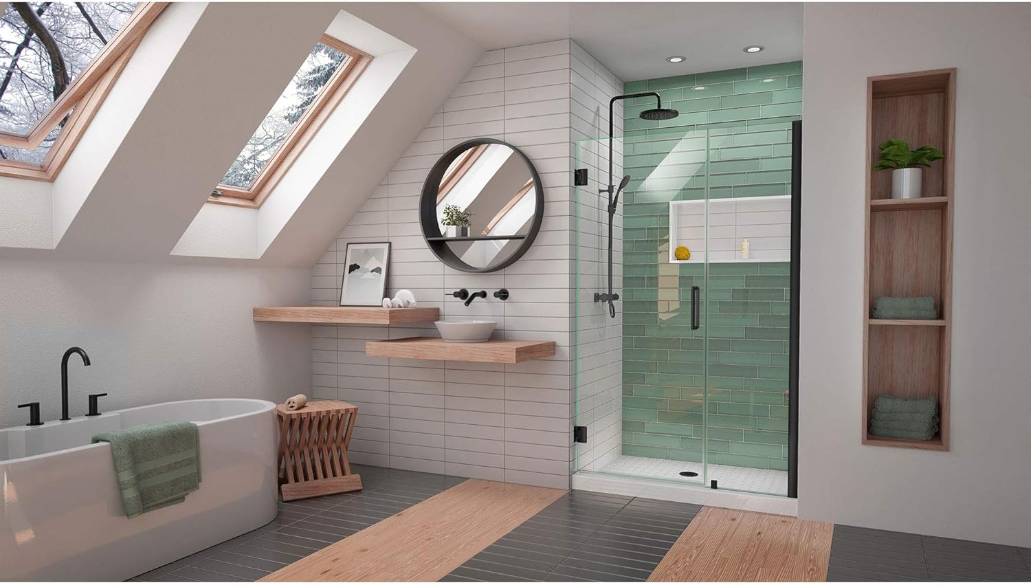 DreamLine Unidoor-LS 48-49 inch W x 72 inch H Frameless Hinged Shower Door in Matte Black
