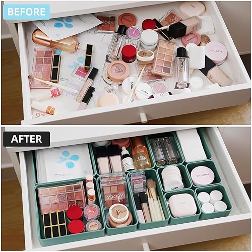 Miniatura 2 de CHANCETSUI Juego organizador de cajones apilables de 11 piezas, bandejas organizadoras de cajones de escritorio de varios tamaños, cubos de