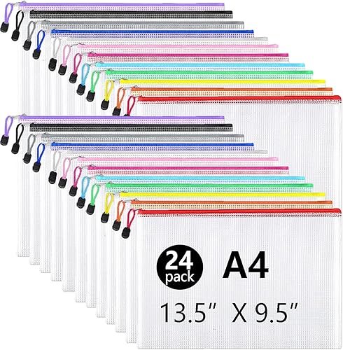 Bolsas de malla con cremallera  24 bolsas de malla de plástico A4 con cremallera, bolsa transparente impermeable para documentos, bolsas de archivos