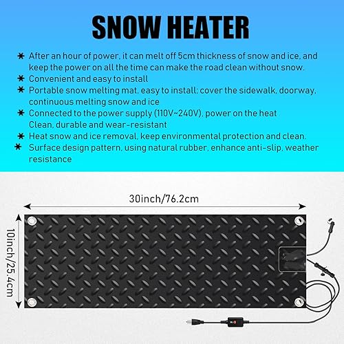 Vista 16 de Timgle 3 tapetes para derretir nieve, 10 x 30 pulgadas, tapete térmico de goma antideslizante con cable de alimentación, almohadilla térmica