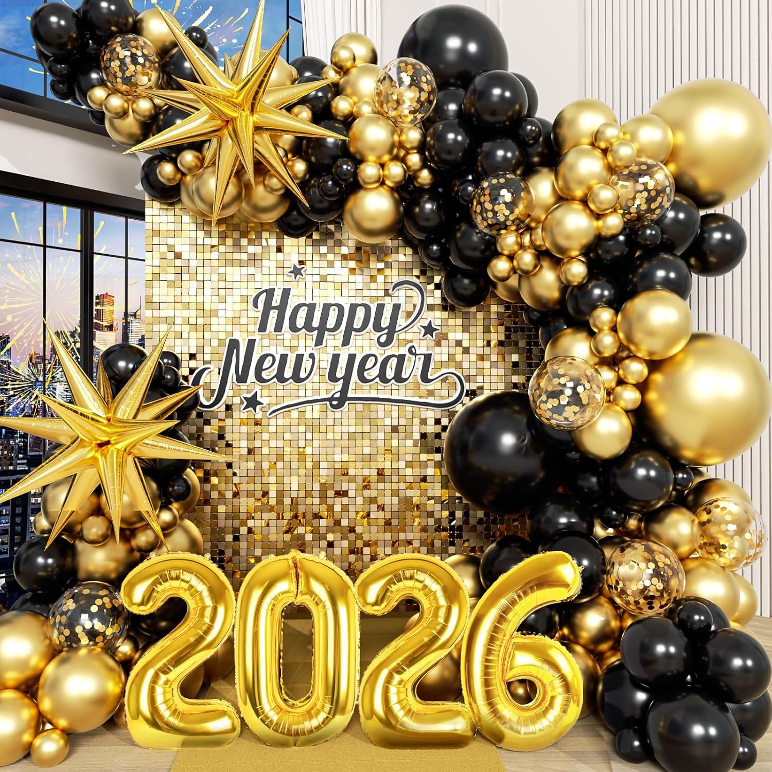 Amazon.com: Happy New Years Decorations 2026, Black and Gold Balloon ...