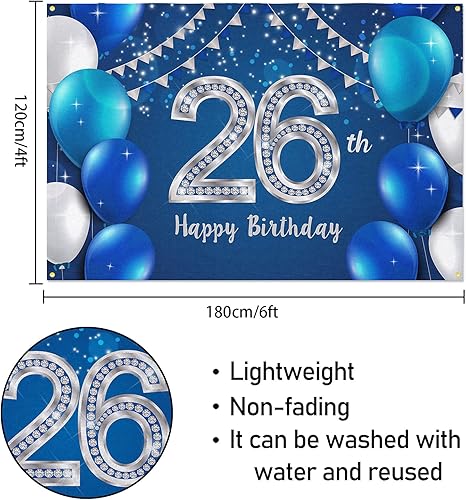 Miniatura 2 de HAMIGAR Fondo de pancarta de feliz cumpleaños 26 de 6 x 4 pies, decoraciones de cumpleaños de 26 años, suministros de fiesta para mujeres y hombres,