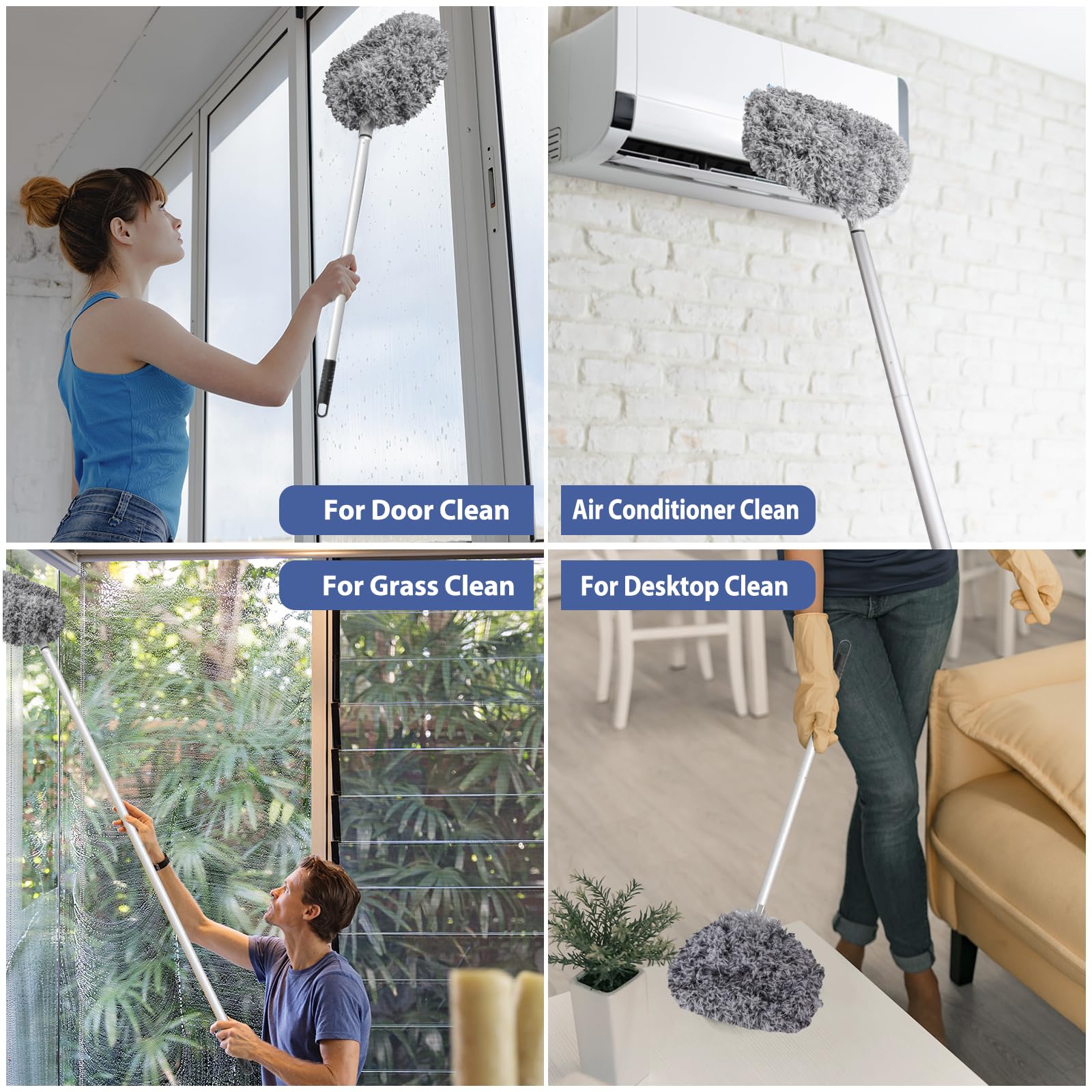 Limpiador de ventilador de techo para techo alto, limpiador de aspas de ventilador extendido de 13 a 50 pulgadas, ventilador de techo de microfibra reutilizable con mango de extensión para muebles, 6