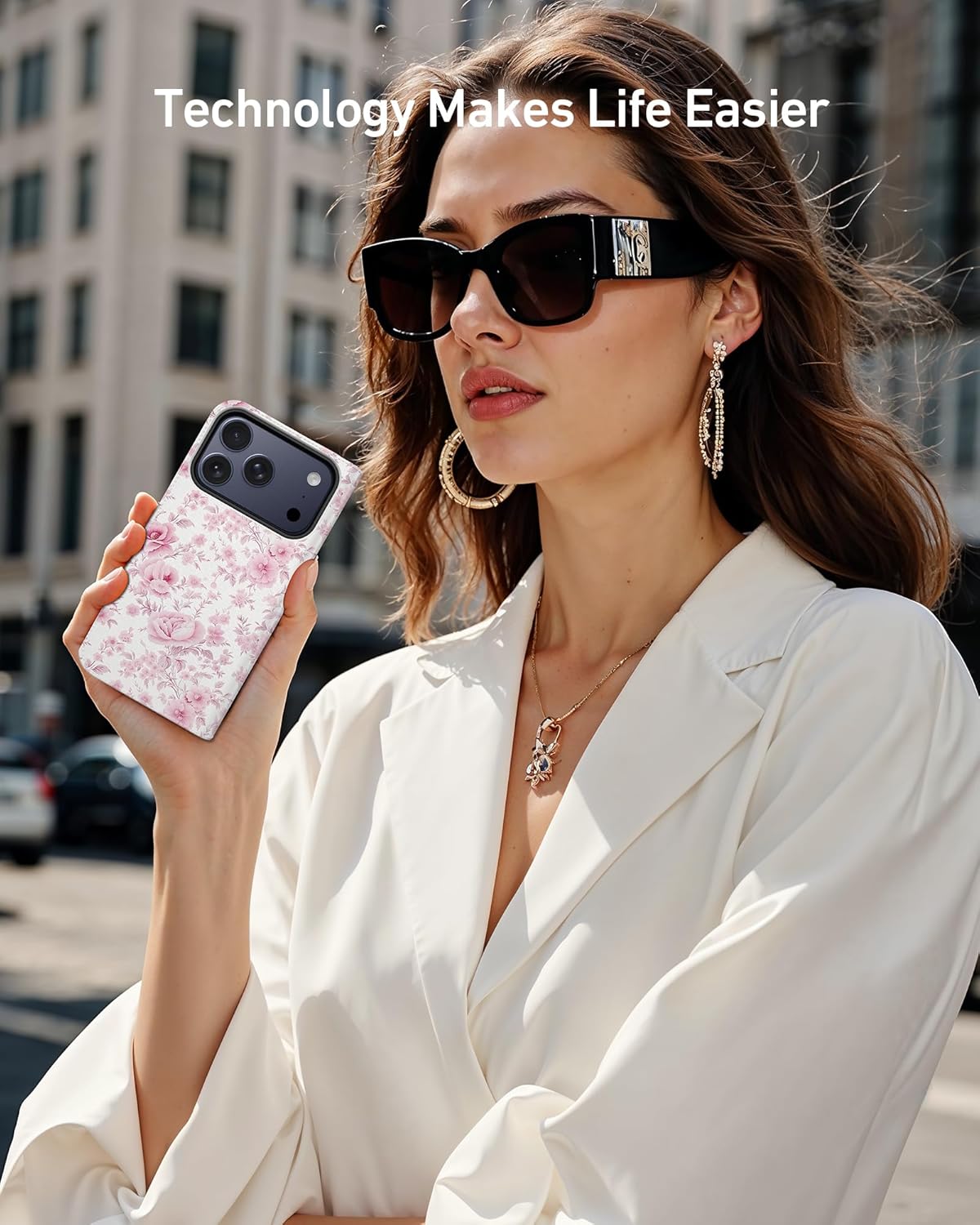 DEENAKIN for iPhone 17 Pro Wallet Case with Card Holder + Cash Clip, RFID-Blocking, Military-Grade Drop Protection, Magnetic Closure with Leather Kickstand - Blooming Pink Roses - Image 6