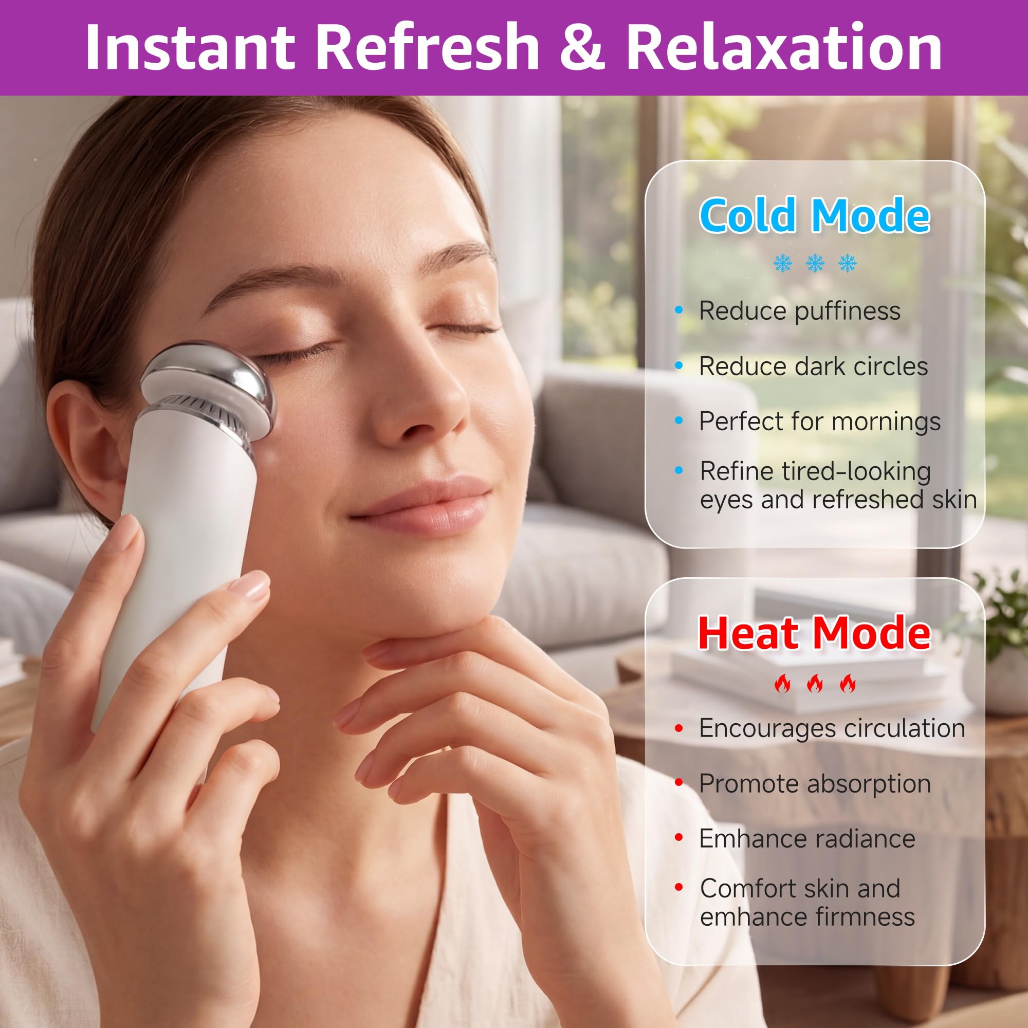 Depuffing Wand for Eyes & Face, 2-in-1 Cold & Heat Eye & Facial Massager
