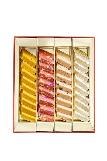 Dessert Drama by Kesar Sweets | 500 gm of 4 Flavoured Kaju Katli (Rose, Kesar, Cranberry, Plain) in beautiful gift box - premium sweet made with desi ghee | Traditional Indian Mithai | Indian sweets
