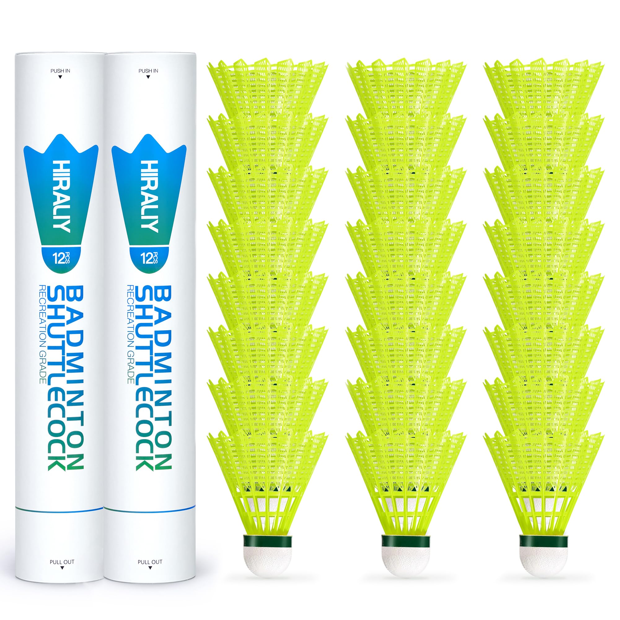 HIRALIY 12/24 Pack Badminton Birdies Nylon, Durable Shuttlecocks for Backyard & Baseball Batting Practice, Wind Resistant Yellow/Pink Bulk Ball Set for Family, Beginners & Outdoor Sports