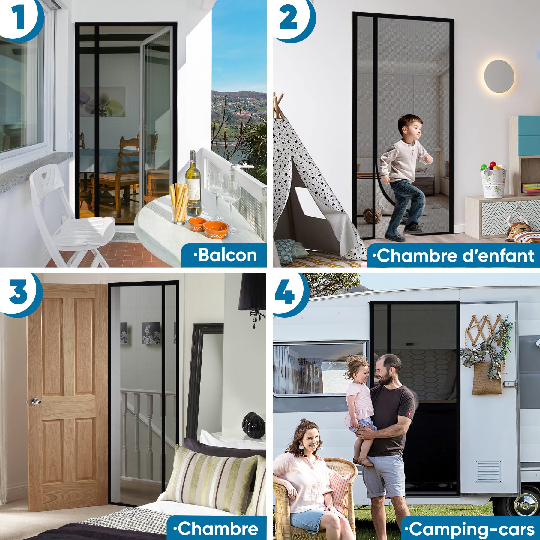 Sekey Moustiquaire Porte Résistant à Griffes de Chat, Moustiquaire Magnétique Ouverture Latérale Rideaux en Fibre de Verre, Balcon Anti Insectes, Installation Facile, 140x230cm