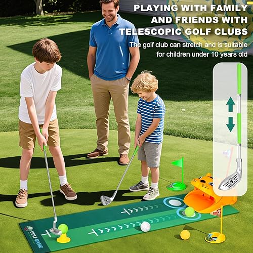 Miniatura 4 de Juego de golf de juguete mejorado para niños con tigre para niños de 3 a 8 años, juego de palos de golf para niños pequeños, retorno de golf
