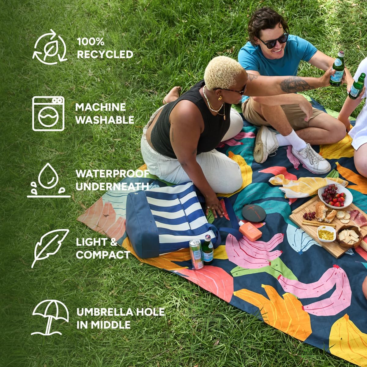 Dock & Bay Picnic Blanket - Quick Dry & Water Resistant - 100% Recycled Materials - Large (66x66) - Banarama