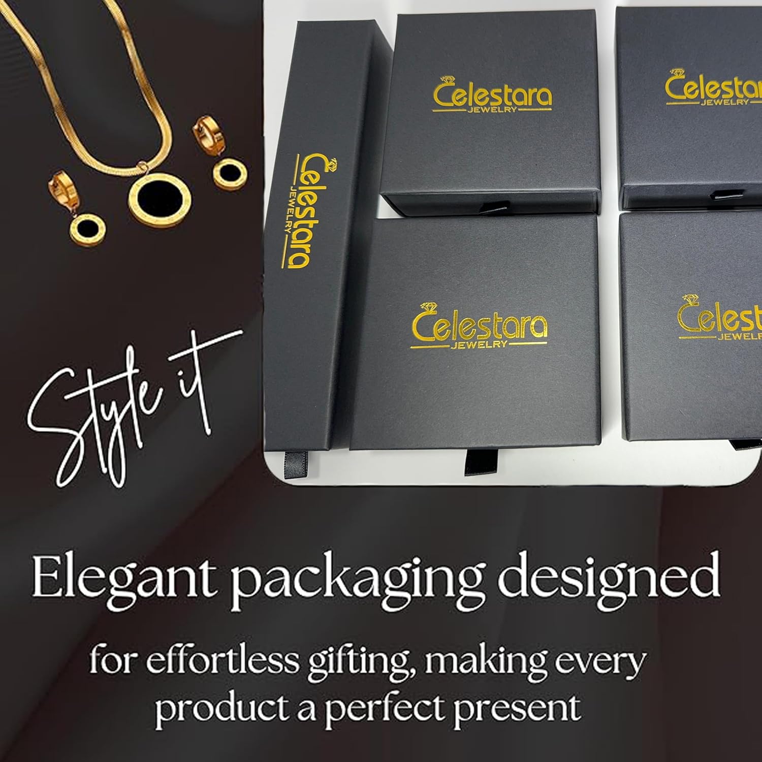 18K Gold-Plated Roman Numeral Jewelry Set, Vintage Design Adjustable Pendant Necklace & Earrings Set for Women - (15-17 Inches) with Exquisite Box - Image 7