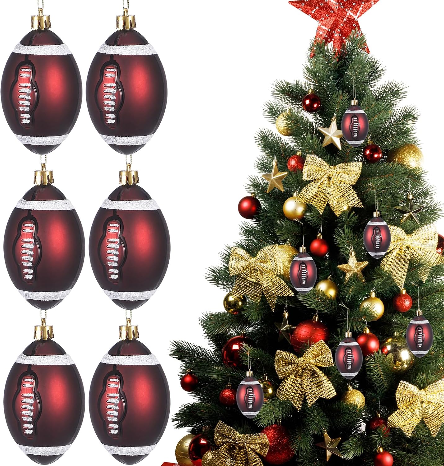 Abaodam 18Pcs Christmas Football Ornaments Xmas Tree Ornaments with Hanging Loop, Sports Ball Theme Decorative Hanging Decorationsfor Holiday Party Christmas Tree Home 3.93 Inch