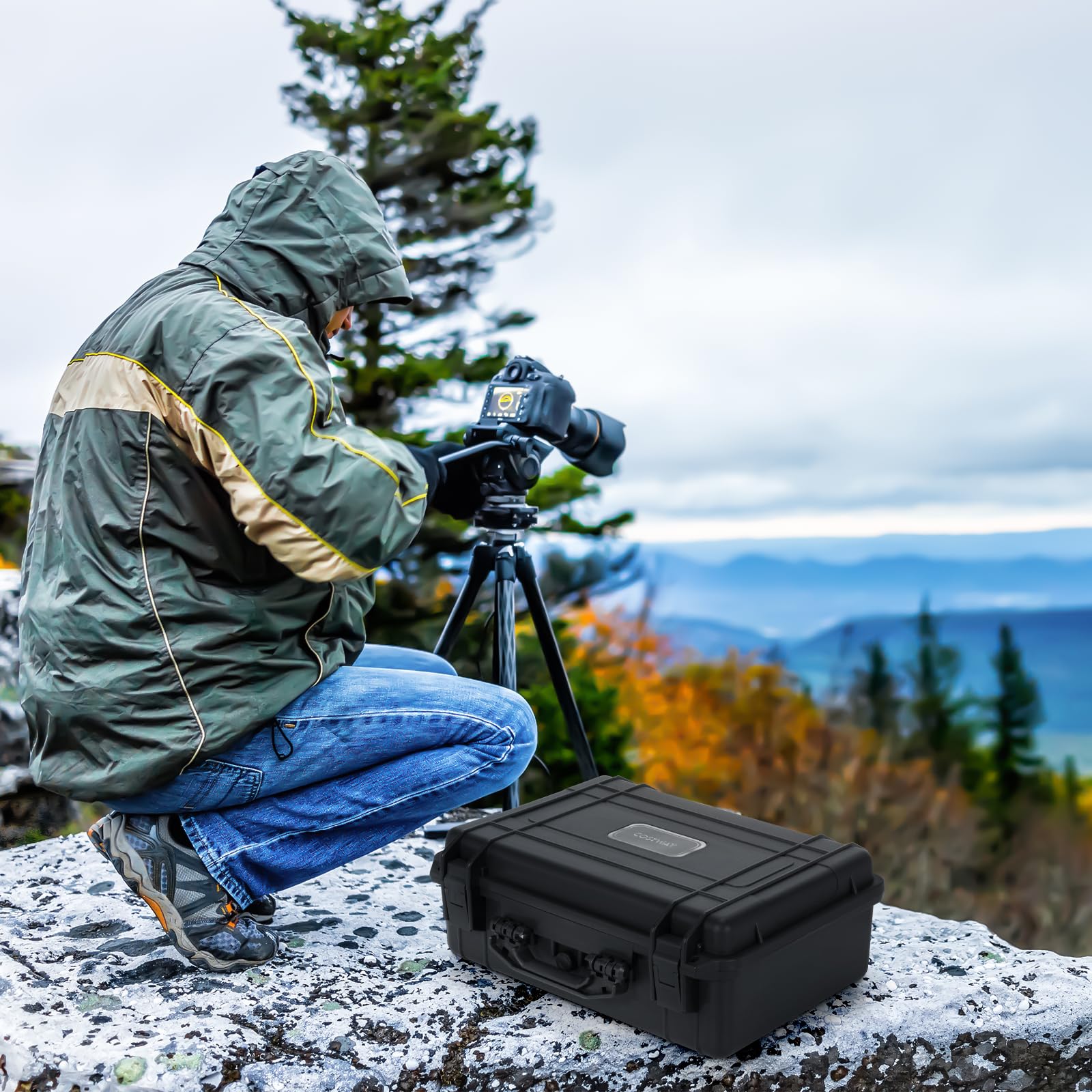 GYMAX Valigia Impermeabile Rigida, con Spugna Protettiva, Adatto per Macchina Fotografica, Videocamera, Ideale per Trasporto e Viaggio, Nero (47 x 37 x 18 cm)