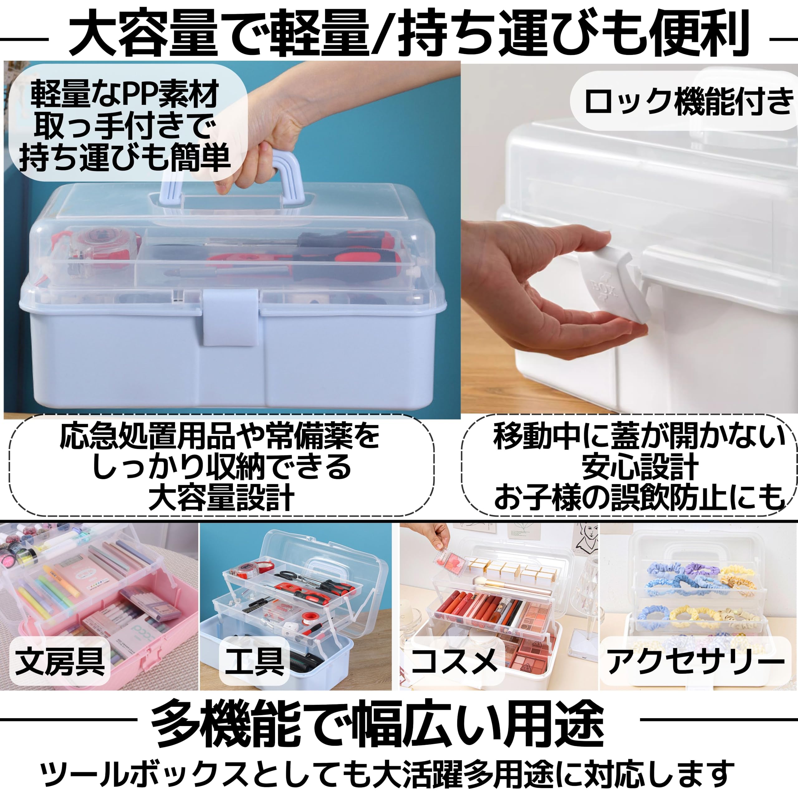 Amazon.co.jp: East Leaf 救急箱 薬箱 薬ケース 3段 トレイ付き 透明