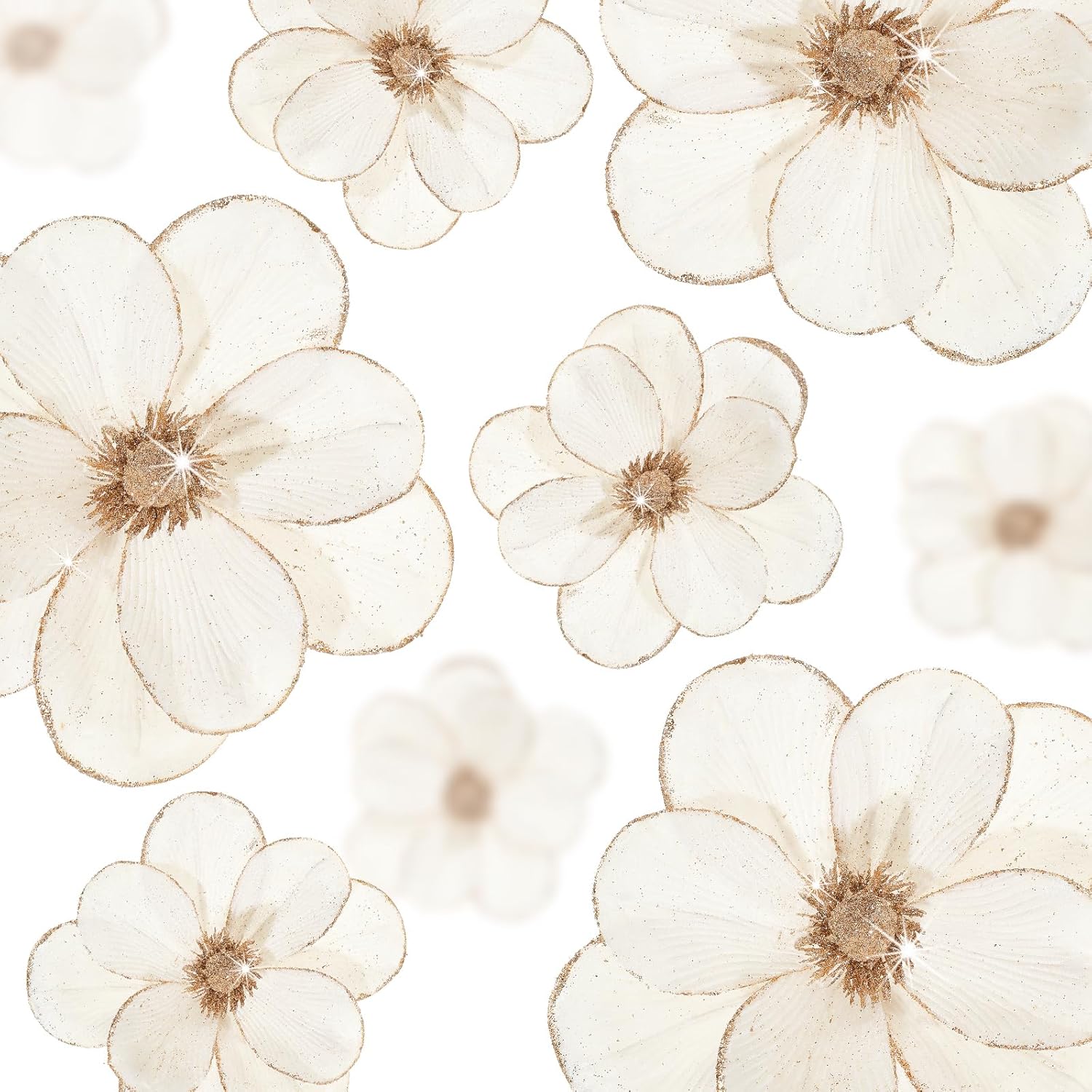 Norme 15 Pcs Christmas Magnolia Flowers Ornaments 3.15'' 5.91'' 8.27'' Large Artificial Magnolia Velvet Fold Poinsettia Stems for Christmas Tree Wreath Holiday Decor(White)