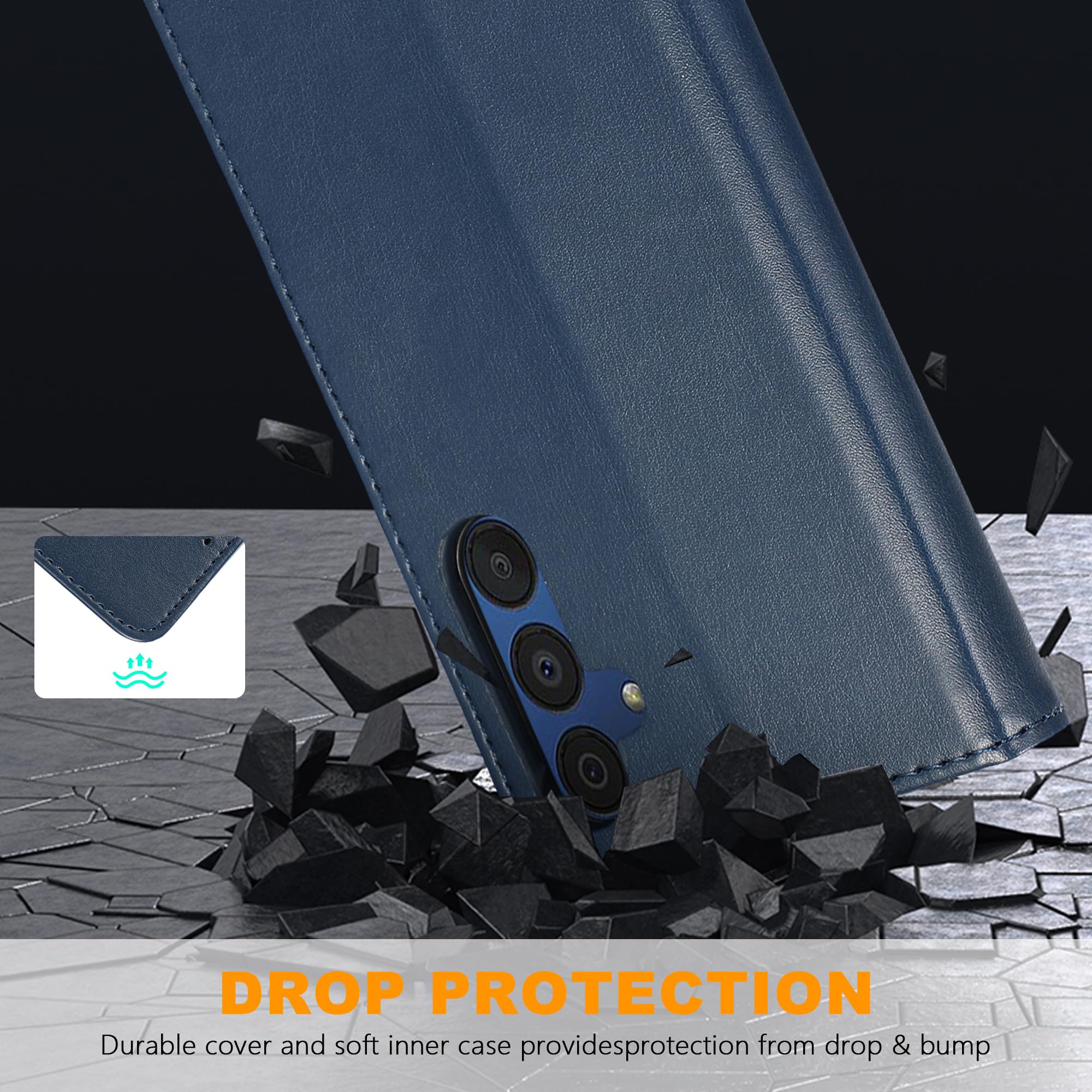 SMYTU Custodia per Samsung Galaxy A15 4G / 5G + Vetro Temperato,Cover a Libro Samsung Galaxy A15 4G,Custodia Flip in Pelle Magnetica Portafoglio Per Samsung Galaxy A15 5G - Blu