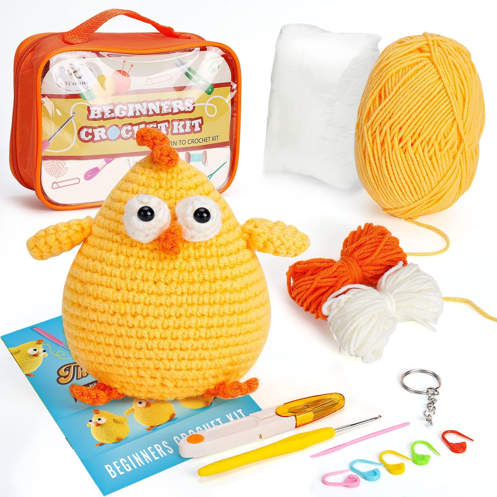 PP OPOUNT Beginner Crochet Kit - Dwen Dwen Chicken, Complete Crochet Kit for Beginners, Starter Pack for Adults and Kids, Includes Step-by-Step Instructions and Video Tutorials (Patent Product)