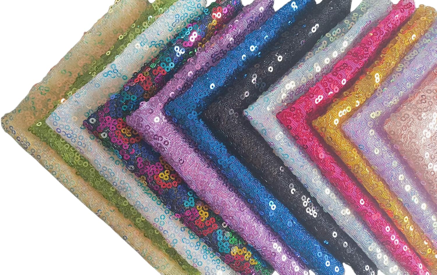 12 Sheets 8.3x9 Inch 3mm Dense Sequin Rainbow Glitter Embroidered Sparkly Mesh Fabric Patchwork forApplique, DIY Crafting, Patchwork Craft Sewing