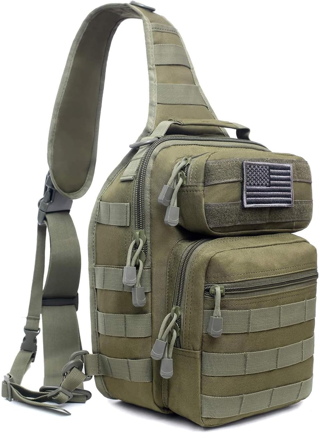Tactical Sling Bag Pack Military Rover Shoulder Sling Backpack Molle Range Bags Chest Pack Day Pack Diaper Bag (Army Green)