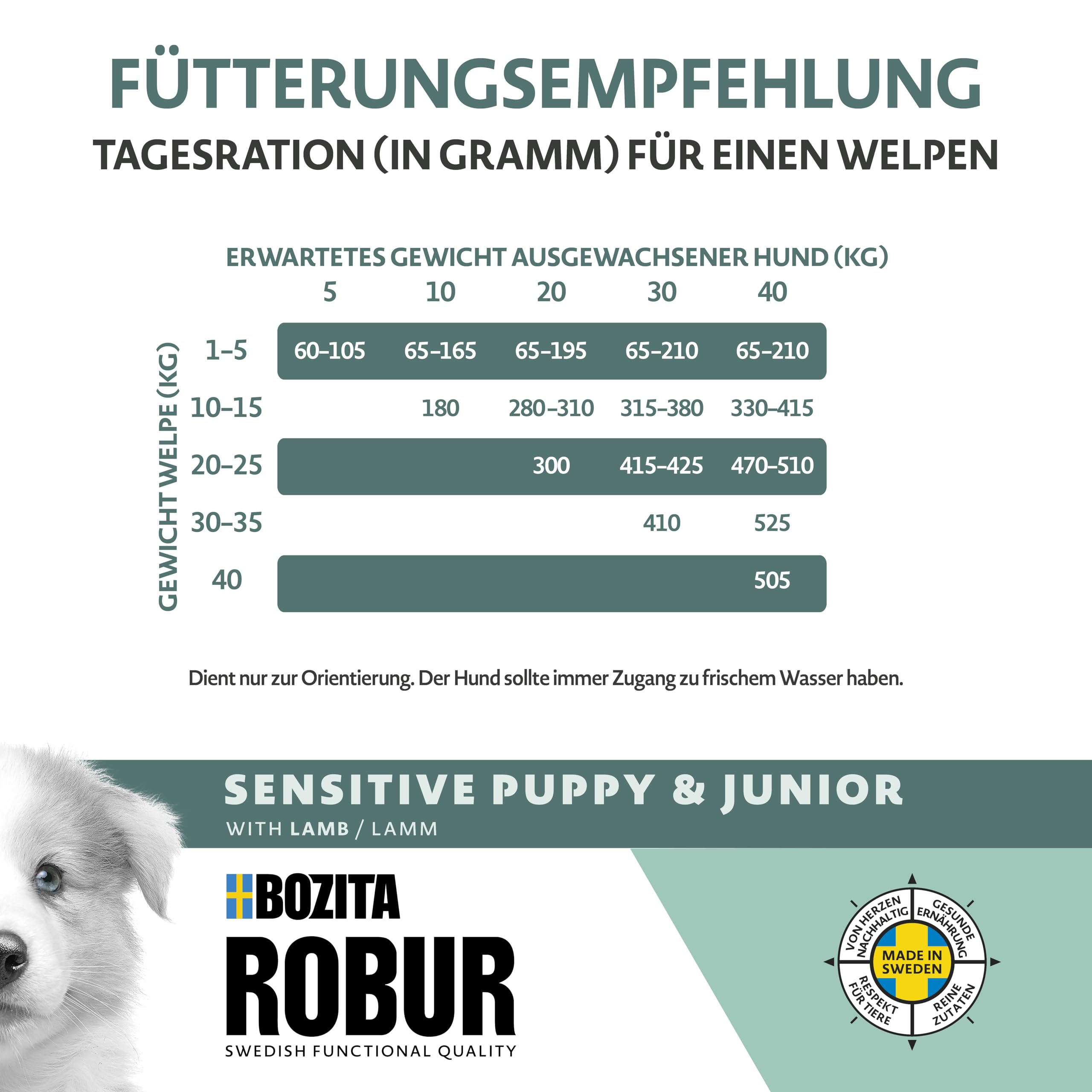 Bozita ROBUR Sensitive Grain Free Puppy Lamm 12kg - Welpenfutter ohne Getreide, mit Lamm und Postbiotika - OHNE HUHN