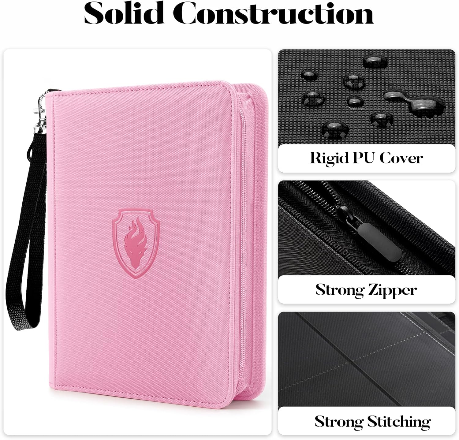 premium 4 pocket zip card binder, trading card binder for 320 cards, portable pu card collection binder, collector card album folder for game & sports cards (pink) 4 pocket - 10.2" x 7.5" pink