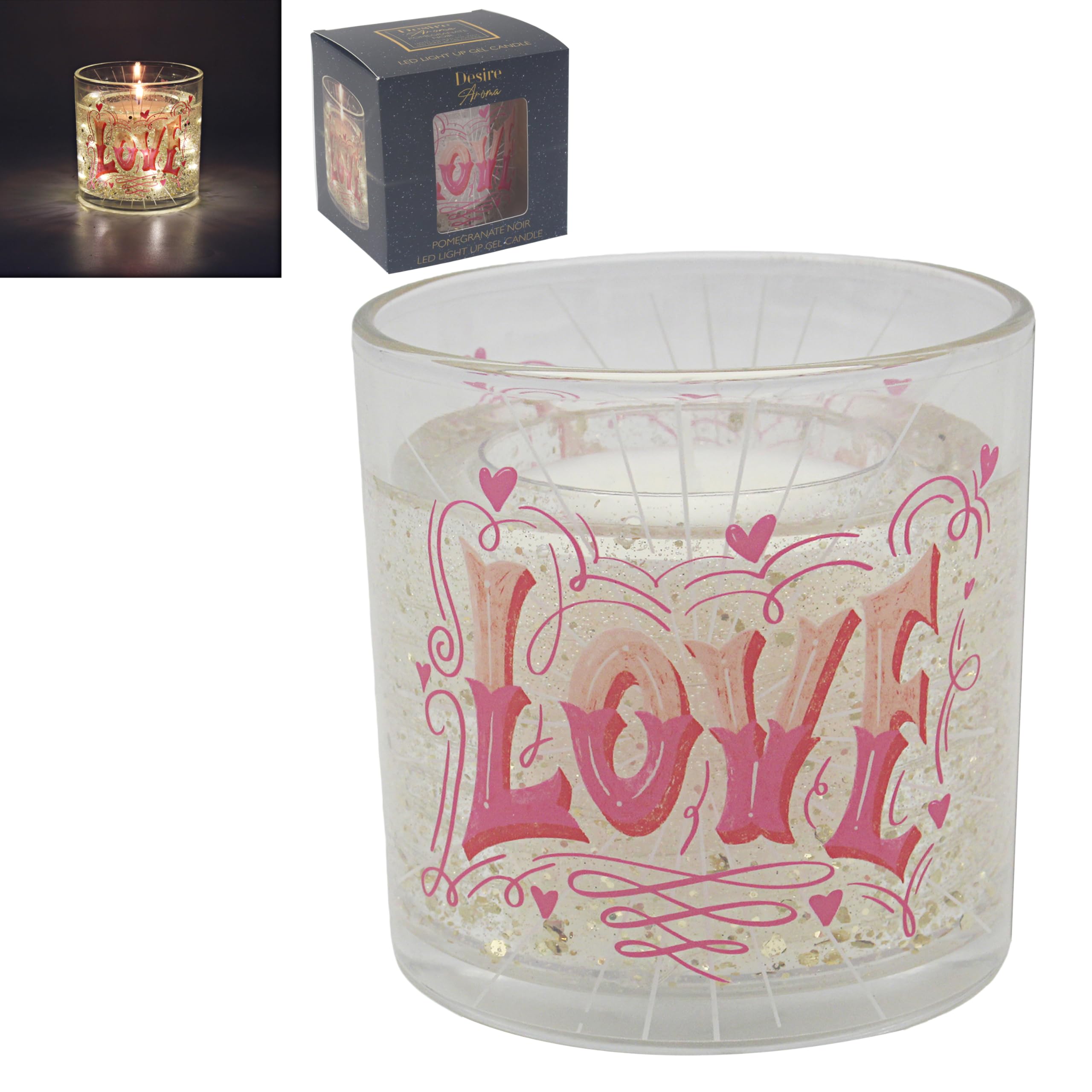 Light up Scented Candle Love Led Gel Xmas Gift Lesser & Pavey LP76715