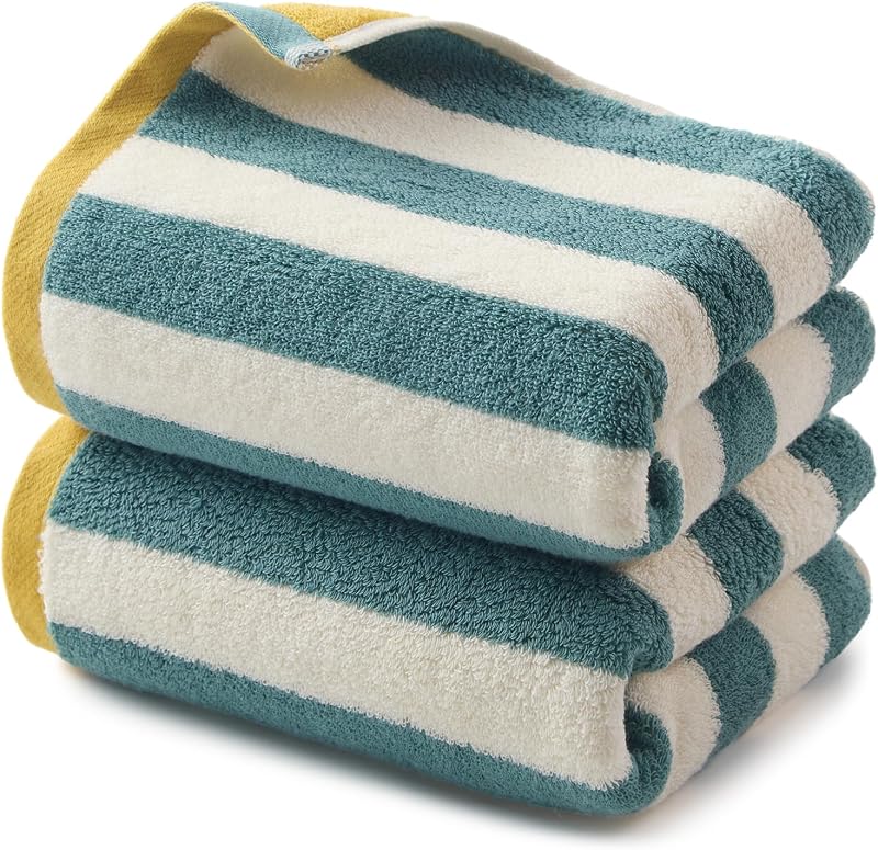 REDKISS Striped Hand Towels for Bathroom, Kitchen Decor, Guest Use, Kids & Adults, 100% Cotton, 12” x 28”, 2 Pack, Green