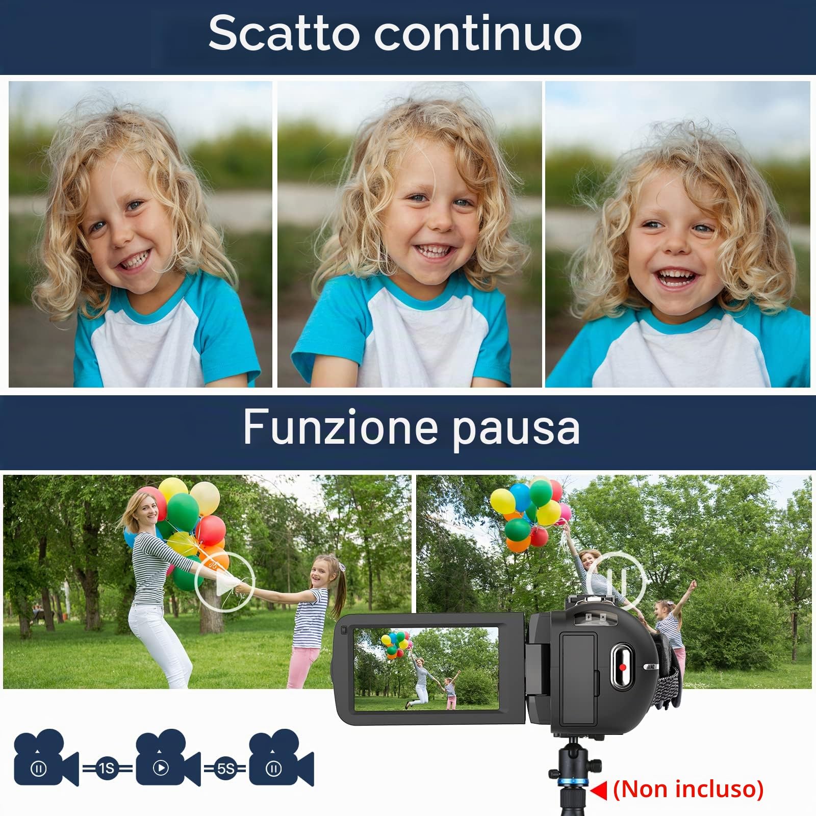 VAHOIALD Videocamere Digitali UHD 1080P 36MP 30FPS Video Camera,IR Visione Notturna Vlogging Camera,16X Zoom Digitale 3.0" IPS Ruotabile 270 ° Videocamera youtube con Telecomando,2 batterie