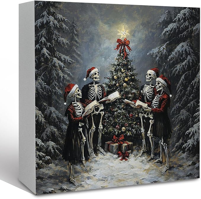 Gothic Christmas Wooden Box Desk Decor, Skeleton Ghost Decor
