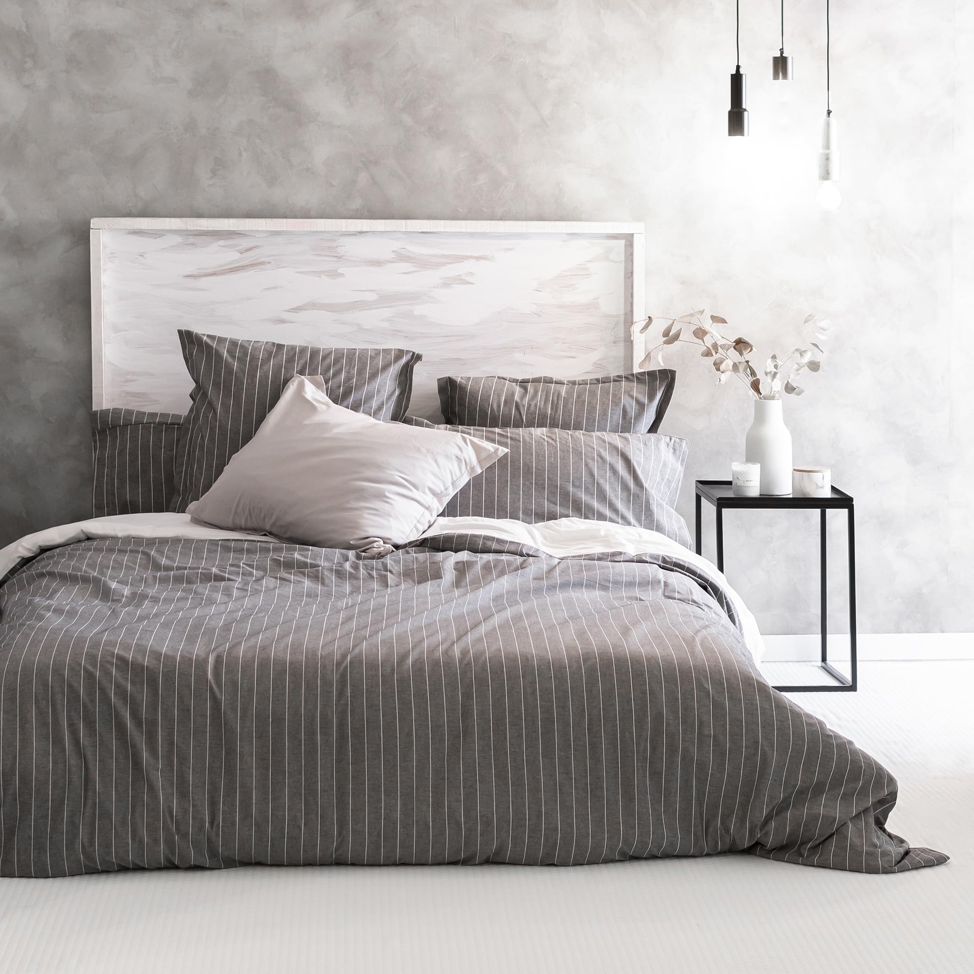 Housse de couette 260x240 Oxford gris le raffinement pour grand lit