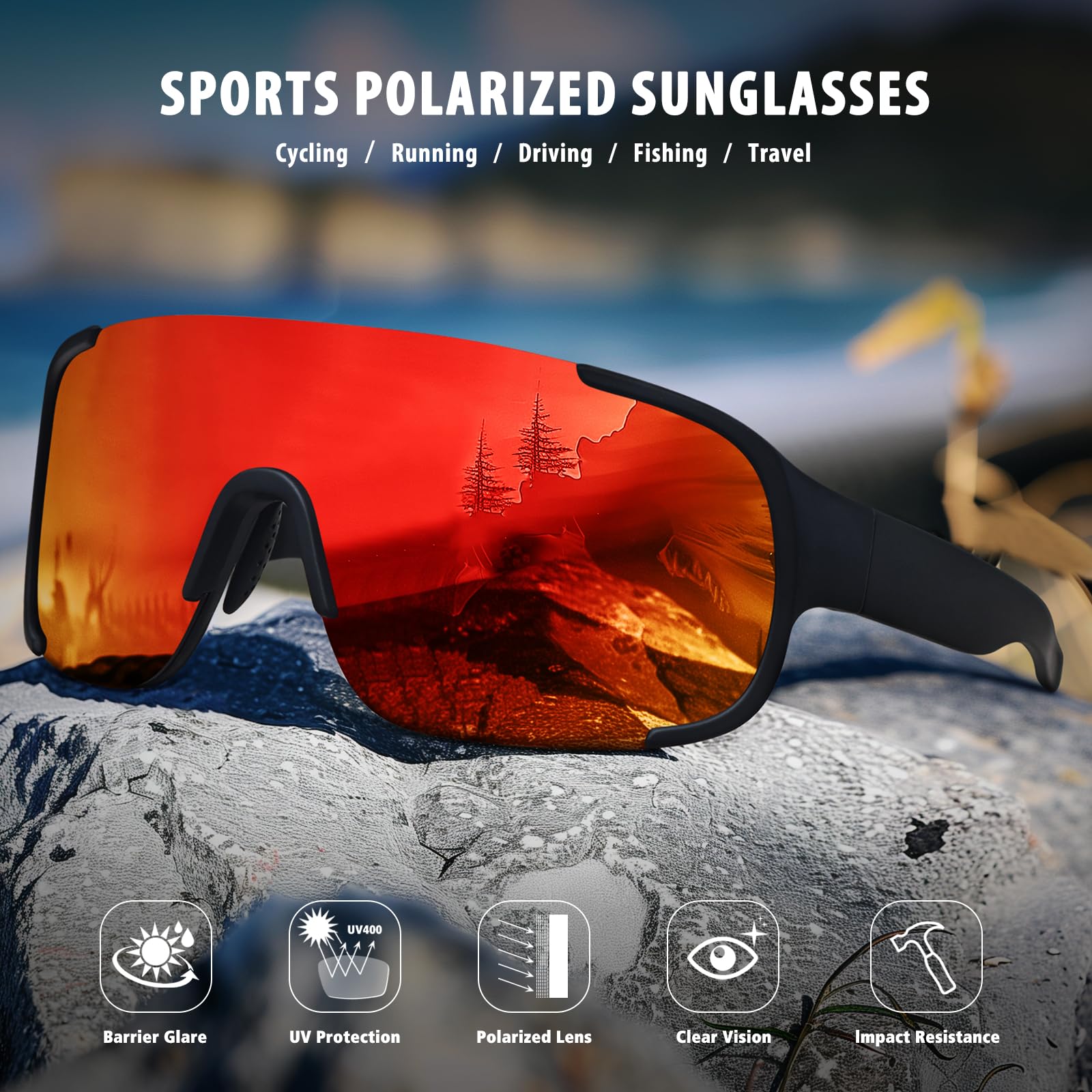 Gafas de sol polarizadas para ciclismo y deportes para hombres y mujeres, protección UV, para pesca, ciclismo, correr, gafas de sol envolventes