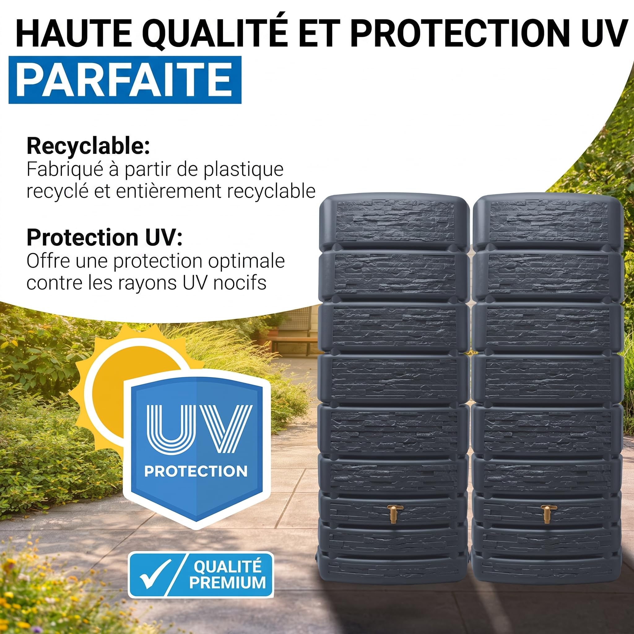 4rain Slim Stone Decor Réservoir Mural-Set 1 000 litres Gris Graphite