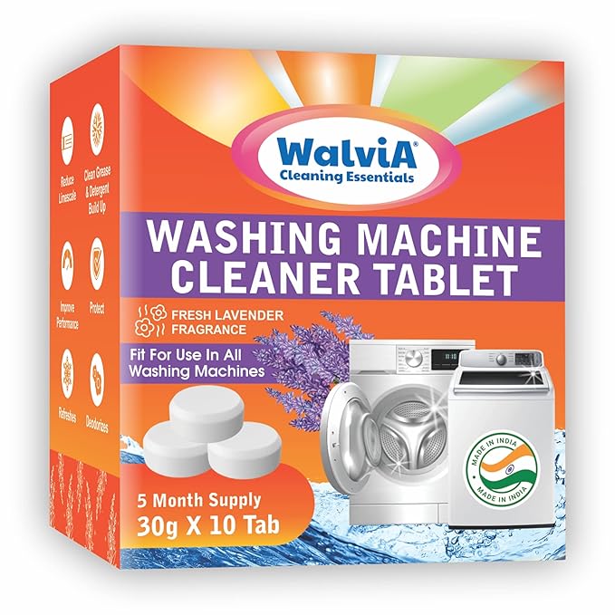 Walvia Premium Descaler Washing Machine Cleaner Tablets with Fresh Lavender Scent, Quick Descaling Tablets for Appliances, Scale Remover Cleaning of Tub Drum Front Top Load, Remove Odors and Buildup at Rs. 279