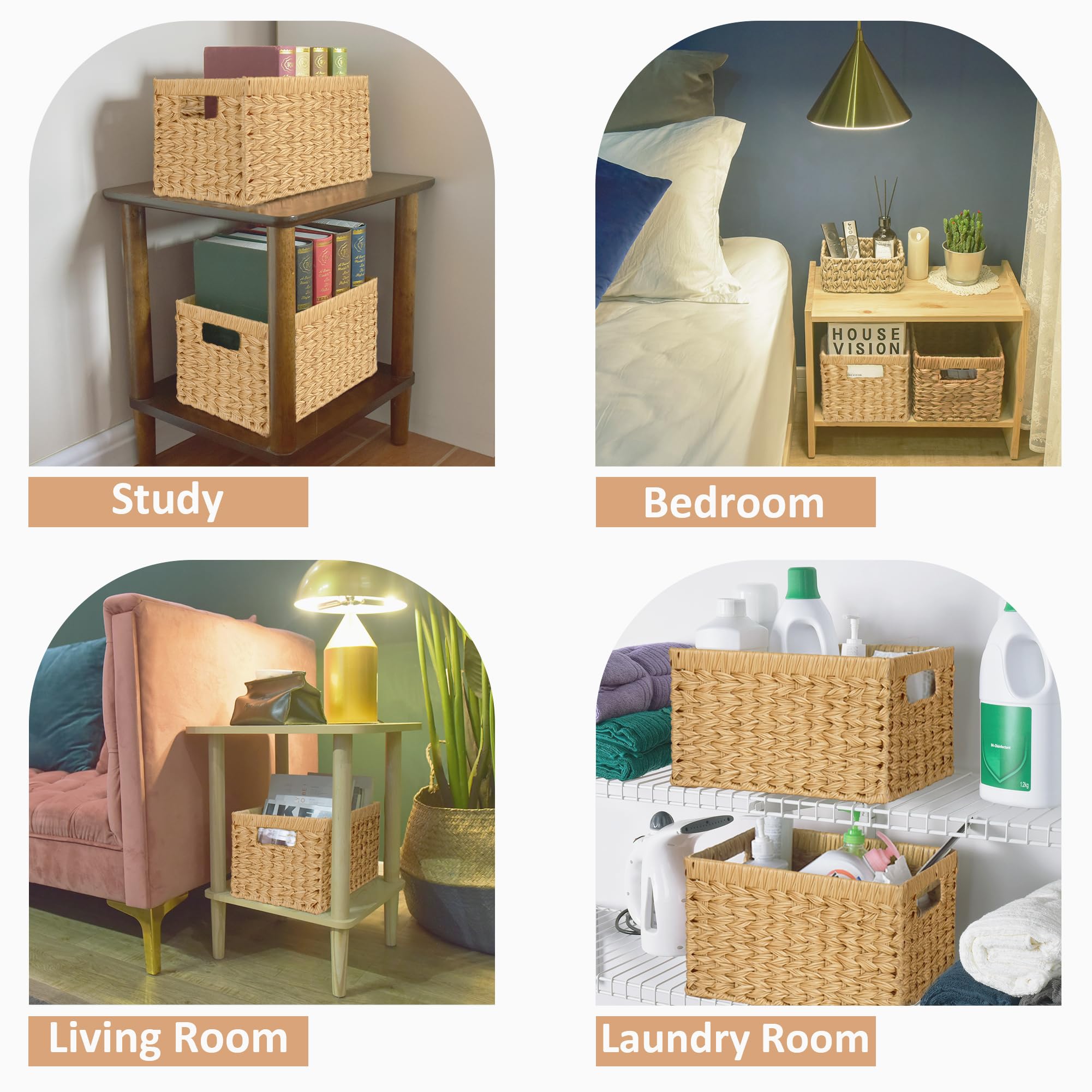 GRANNY SAYS Cestas de almacenamiento de mimbre, cestas tejidas para estantes, cestas de baño impermeables para organizar, cestas de mimbre con asas, naturaleza, paquete de 2