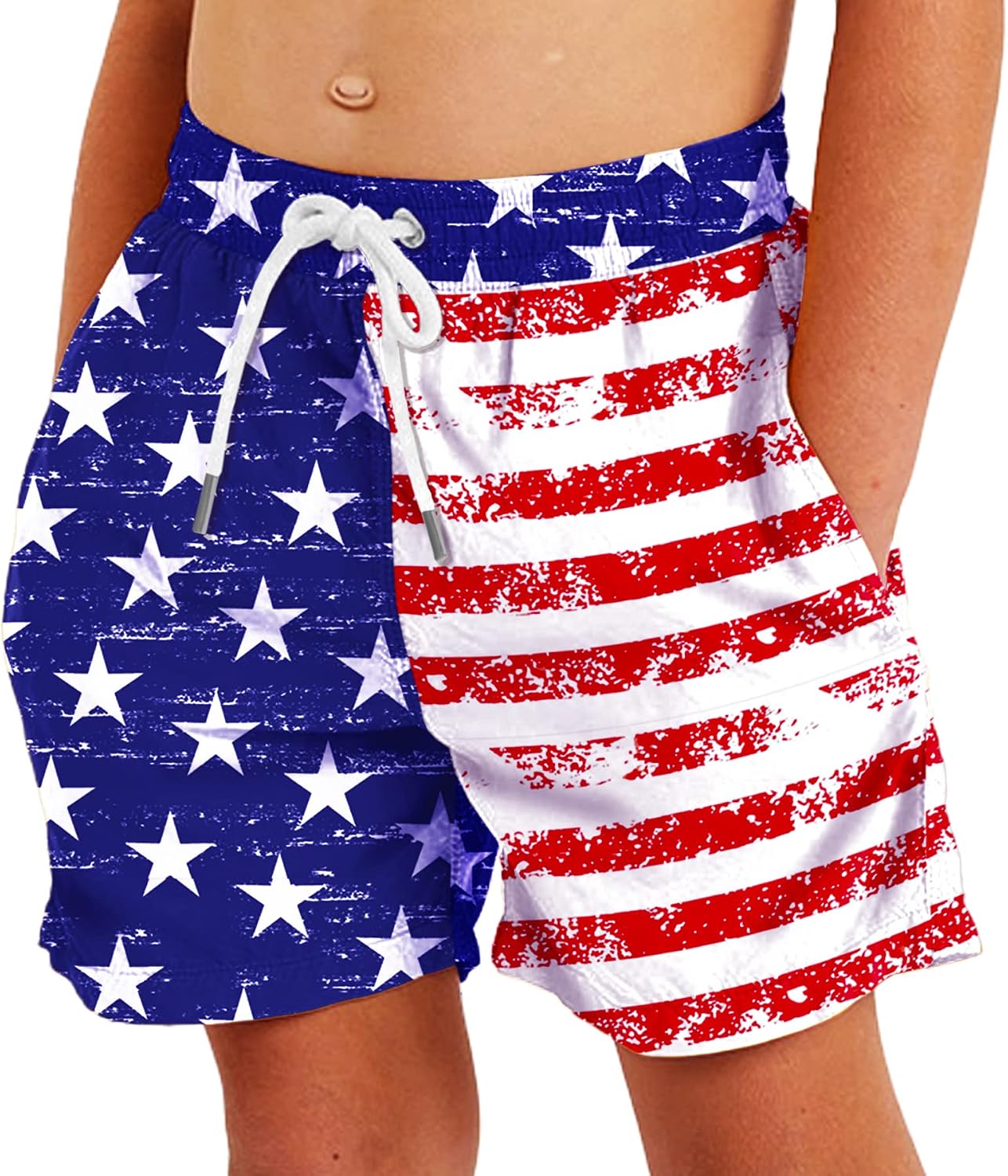 Deerose American Flag Swim Shorts for Kids Star and Strips Swim Trunks Quick Dry Beach Shorts 11-12 Years