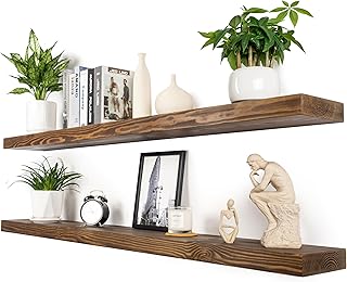 Walnut Floating Shelves 60 Inch Long 8-in Deep Set of 2, High End Real S...