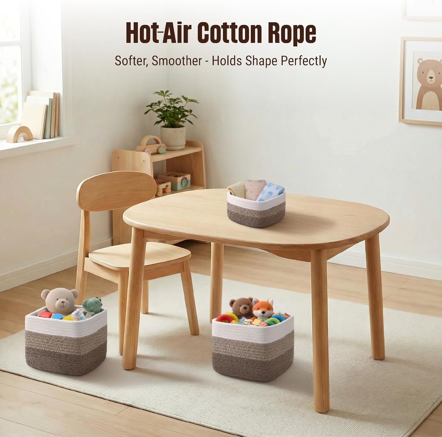 5-Pack Storage Cubes Woven Rope Baskets - 2 Sizes Organizer Bins for Closet, Shelf, Bookshelf, Nursery, Changing Table, Cube Storage Bins, Storage Baskets for Bathroom Toy & Home