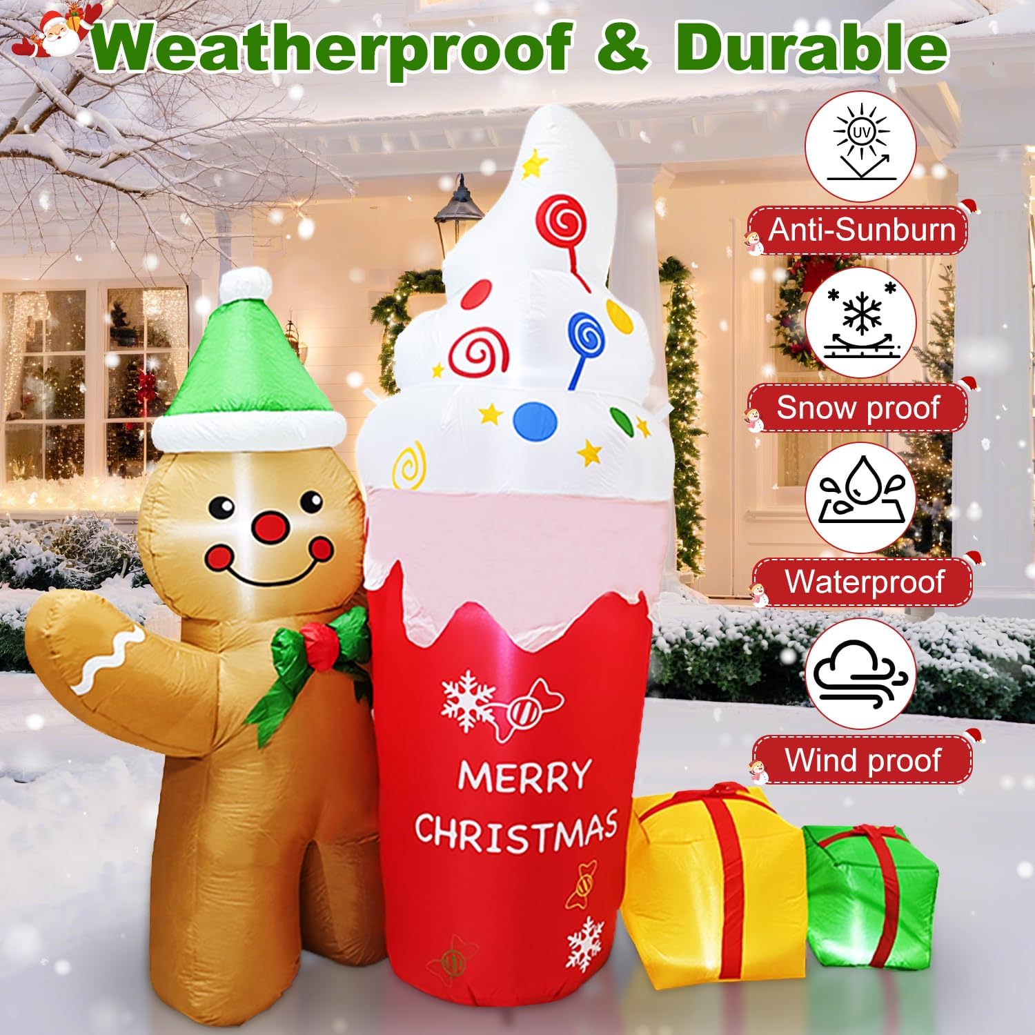 7.5FT Inflatable Christmas Gingerbread Man, Built-in White LEDs Christmas Blow Up Yard Decorations, Xmas Inflatables Outdoor Decorations for Yard Garden Patio Lawn - Image 5