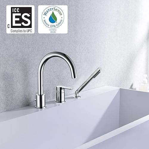 Miniatura 20 de SUMERAIN Grifo de bañera romano negro mate 3 agujeros de montaje en cubierta grifo de bañera con rociador de ducha de mano Mate