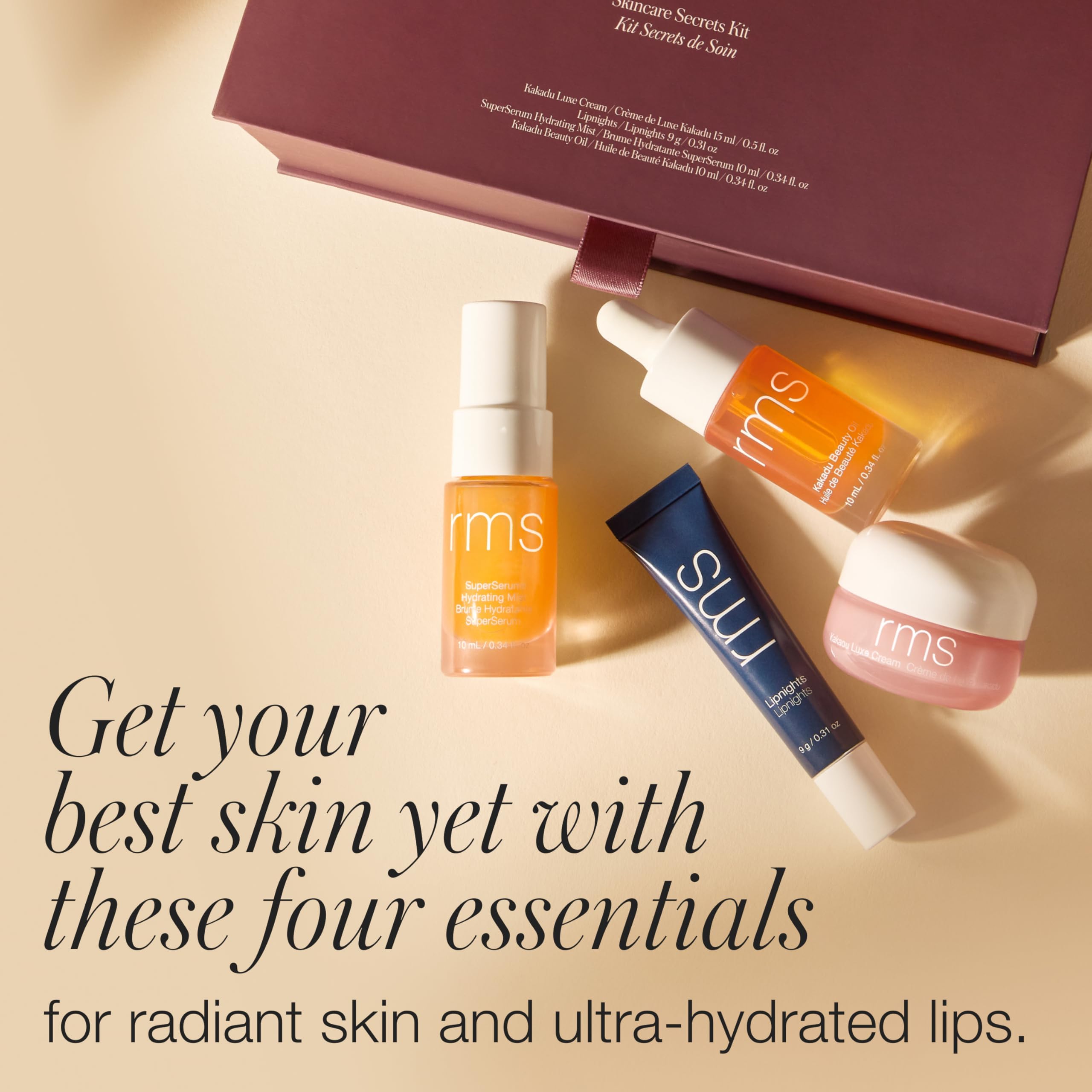 RMS Beauty Skin-to-Skin Discovery Set – 4-Piece Skincare Essentials Kit – Includes 24-Hour Hydration Face Oil, Cream, Mist & Full-Size Lip Mask – Non-Comedogenic & Clean Beauty Gift Set