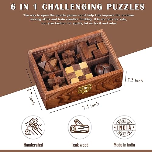 Miniatura 3 de Juego de rompecabezas 6 en 1 de madera para desafiantes rompecabezas para adultos y juegos cerebrales para niños, traje para sala de estar