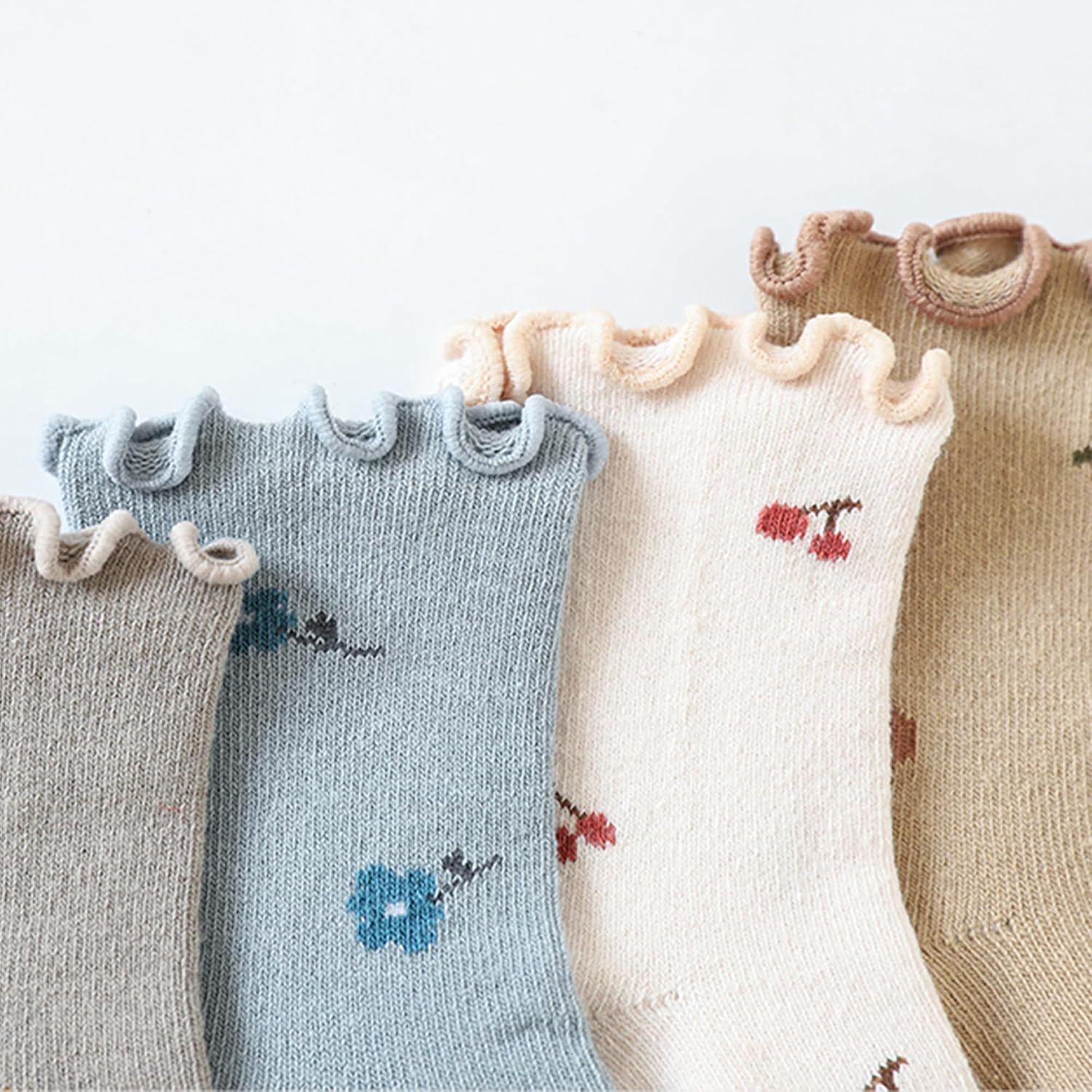 Baby Girls Toddler Socks Organic Cotton Socks Floral Pattern with Non-Skid Gripper for Fall Spring and Summer