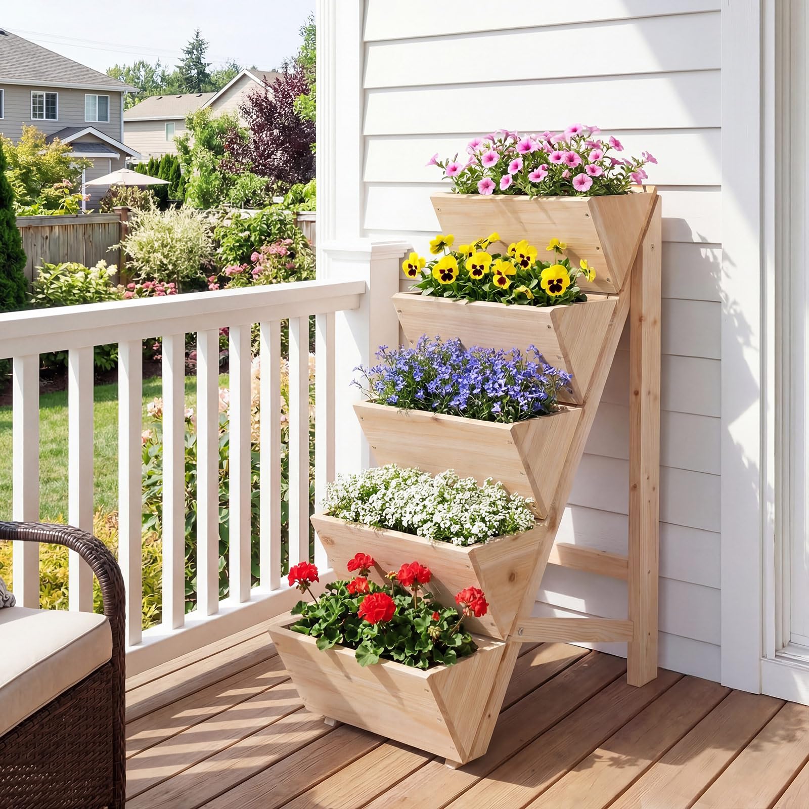 COSTWAY Fioriera Rialzata a 8 Livelli, Aiuola Verticale a Forma di V in Legno di Abete, Telaio Triangolare Indeformabile, Orto Rialzato da Esterno o Interno per Piante, Fiori, Verdure