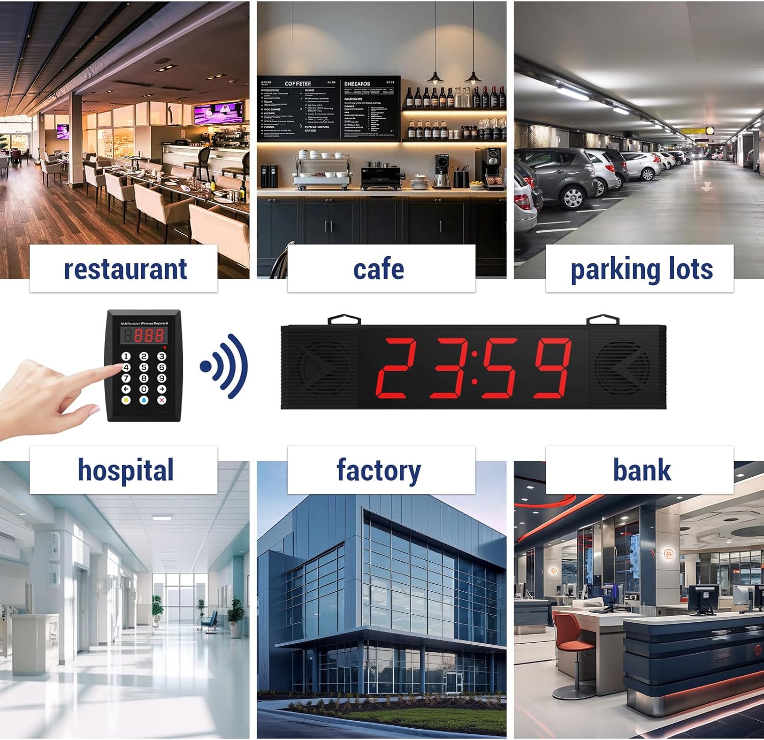 2026 Upgraded Four-Digit Queue Calling System Wireless Restaurant Speaker System with Voice Broadcast Screen and Keyboard, Take A Number System Waiting Number Management for Restaurant,Hospital,Bank